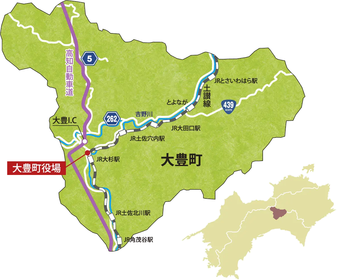 大豊町の地図