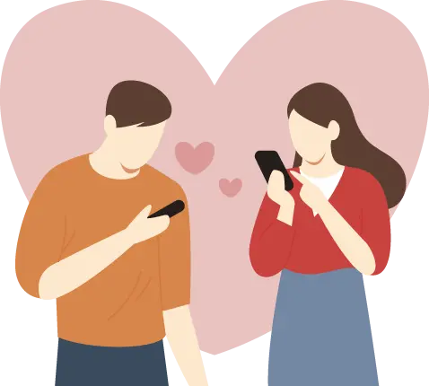 スマートフォンで応募・やり取りをする男女のイラスト